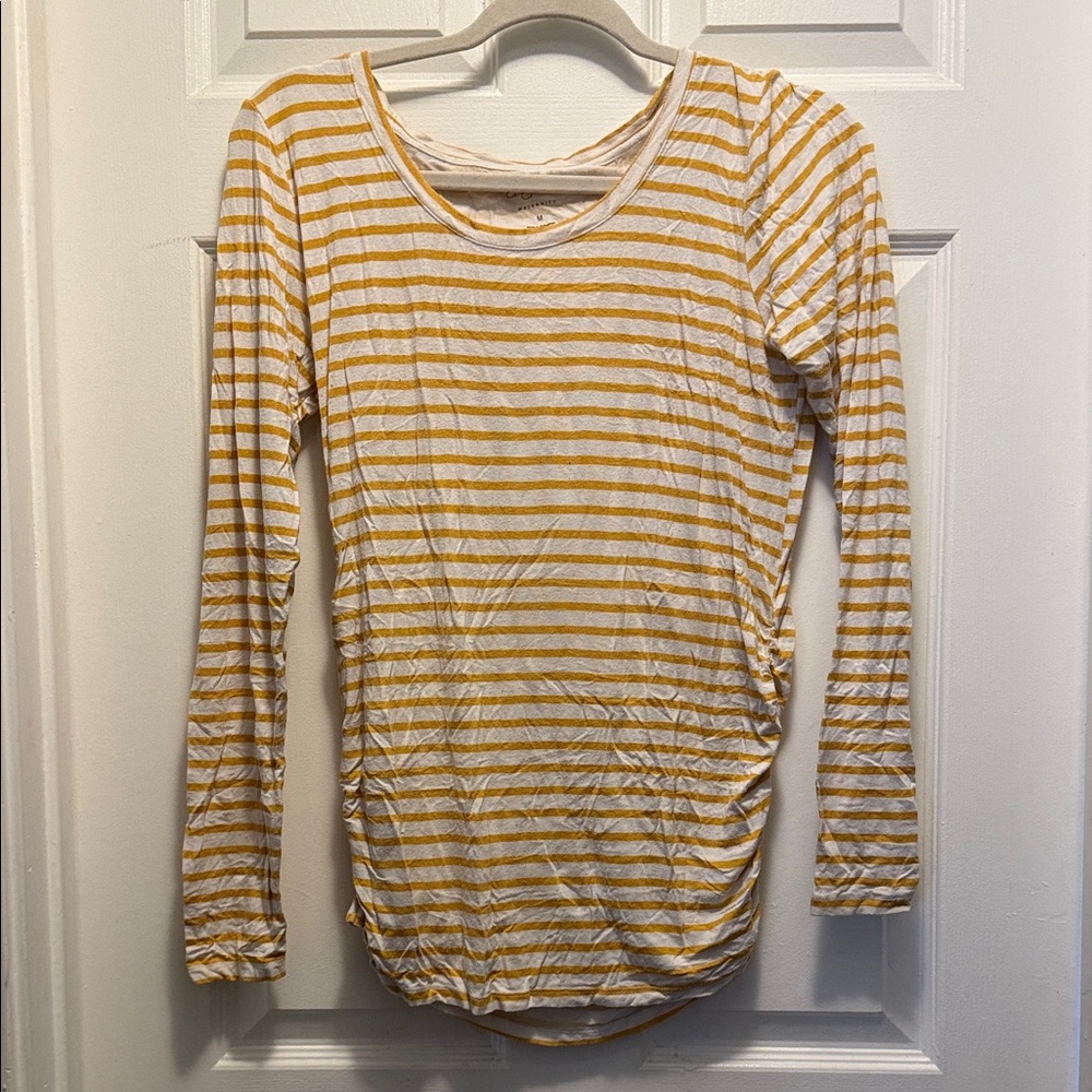 a:glow Yellow and White Striped Long-Sleeve Scoop Neck Top